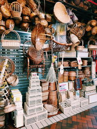 Close-up of wicker basket for sale in market