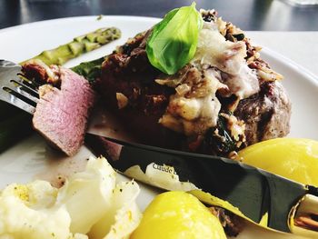 Close-up of food served in plate