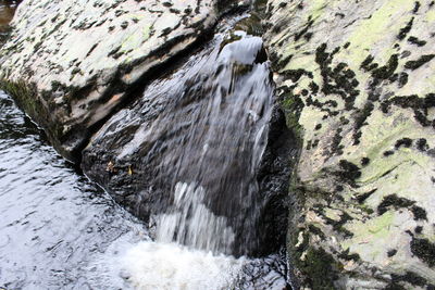 Close-up of waterfall by river