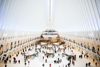 High angle view of people in city