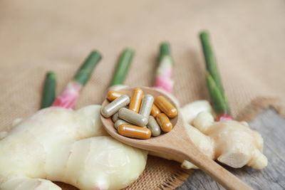 High angle view of bread on table