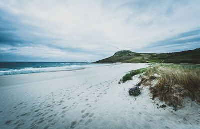 Scenic view of sea against cloudy sky