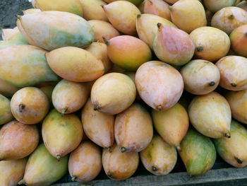 Directly above shot of mangoes at market for sale