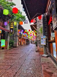 Multi colored store in city