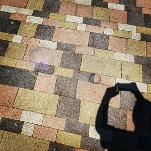 High angle view of shadow on cobblestone