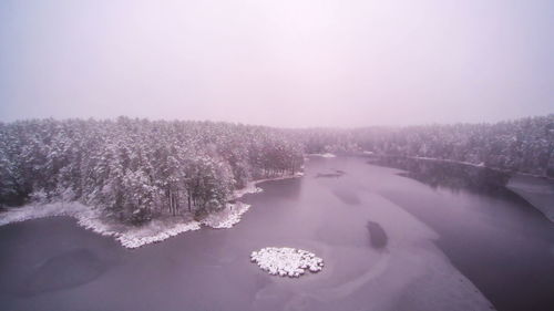 Scenic view of lake against sky during winter