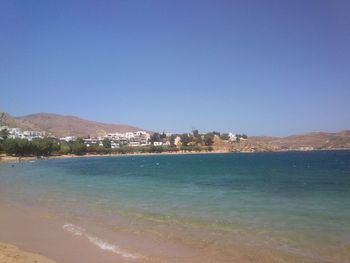 View of calm sea against clear blue sky