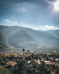 High angle view of townscape against sky