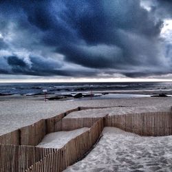 Scenic view of sea against cloudy sky