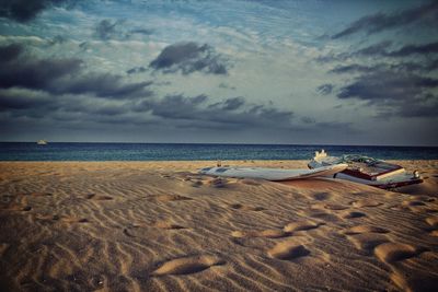 Scenic view of sea against dramatic sky