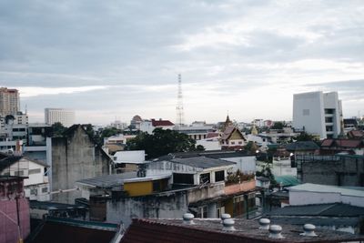 High angle view of buildings in city