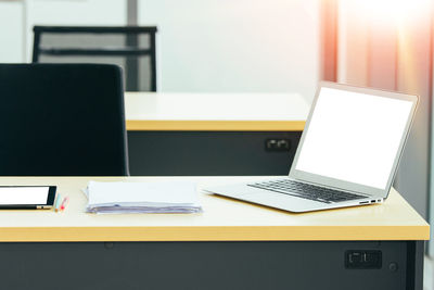 View of laptop on table