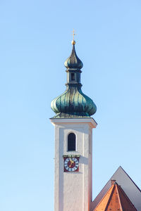 Low angle view of traditional building against clear sky