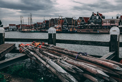 Pier over river against sky