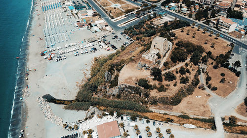 Aerial view of a 16th century coastal tower, located in scalea, province of cosenza.