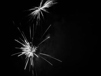 Low angle view of firework display at night