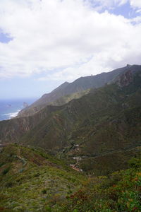 Scenic view of landscape and mountains against sky