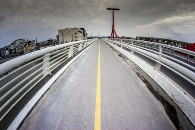 Fish-eye lens of bridge in city