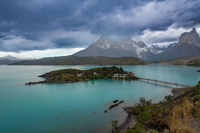 View of lake pehoe in torres del paine national park, chile