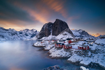 Scenic view of snowcapped mountains against sky during winter