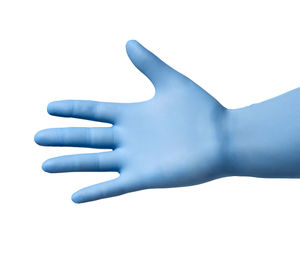 Close-up of human hand against white background