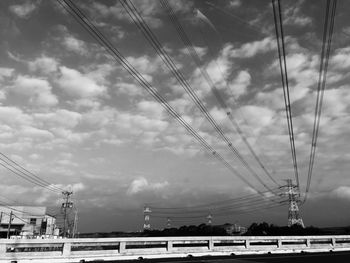 Low angle view of electricity pylon against sky