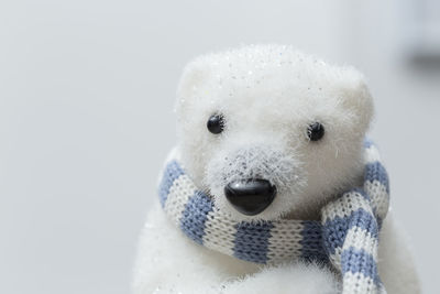 Close-up of stuffed toy over white background