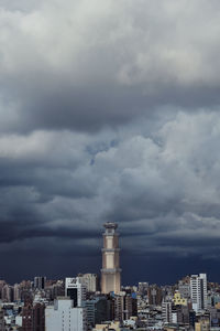 Cityscape against cloudy sky