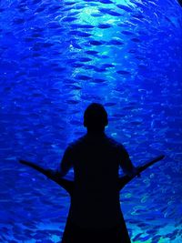 Underwater image of man swimming in aquarium