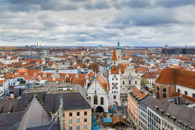 High angle shot of townscape against sky