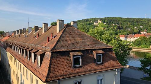 Old building in town against sky