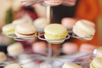 Close-up of macaroons on cakestand