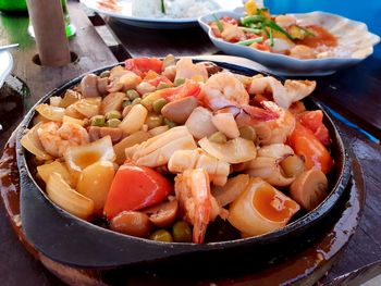 Close-up of food in plate on table