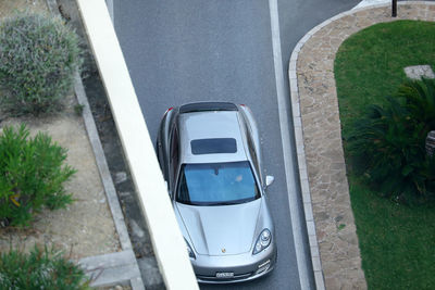 High angle view of car on street