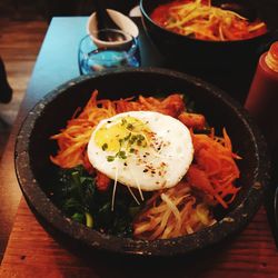 High angle view of food in plate