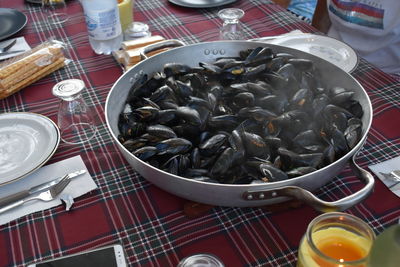 High angle view of food on table