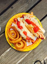 Close-up of food on wooden table