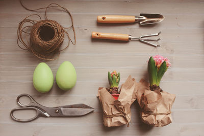 High angle view of vegetables on table