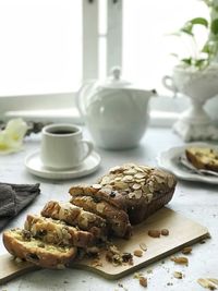 Close-up of breakfast served on table