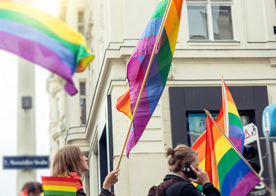 People on multi colored umbrellas