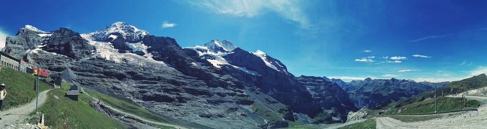 Panoramic view of mountain range against sky