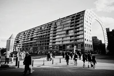 People walking on city street