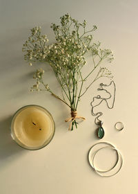 Close-up of white vase on table