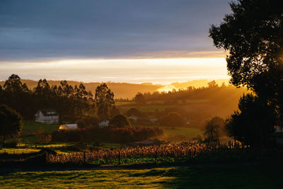 Scenic view of dramatic sky during sunset