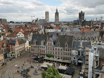 High angle view of buildings in city