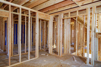 Low angle view of construction site in building