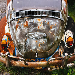 High angle view of old rusty car