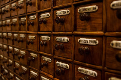 Close-up of old piano keys