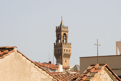 Low angle view of bell tower against sky