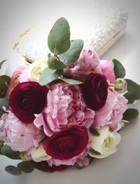 High angle view of rose bouquet